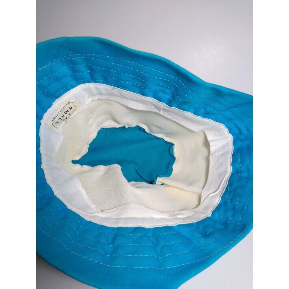 Vintage Child's Beach Hat Blue White Japan Retro Mod 1960s Unused Cloth Fabric - Picture 3 of 4